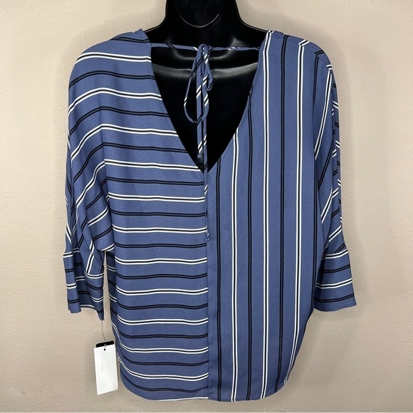NEW Small BCX  Blue White Striped Blouse Roomy Fit NWT  Round Neckline - Picture 7 of 10